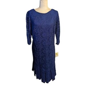 Calvin Klein Navy Lace Long Sleeve Dress